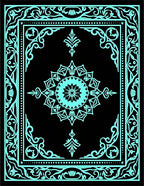 Aqua Black Intricate Medallion Border Rug