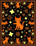Orange Cat Whimsical Stars Black Rug