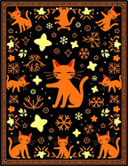 Orange Cat Whimsical Stars Black Rug