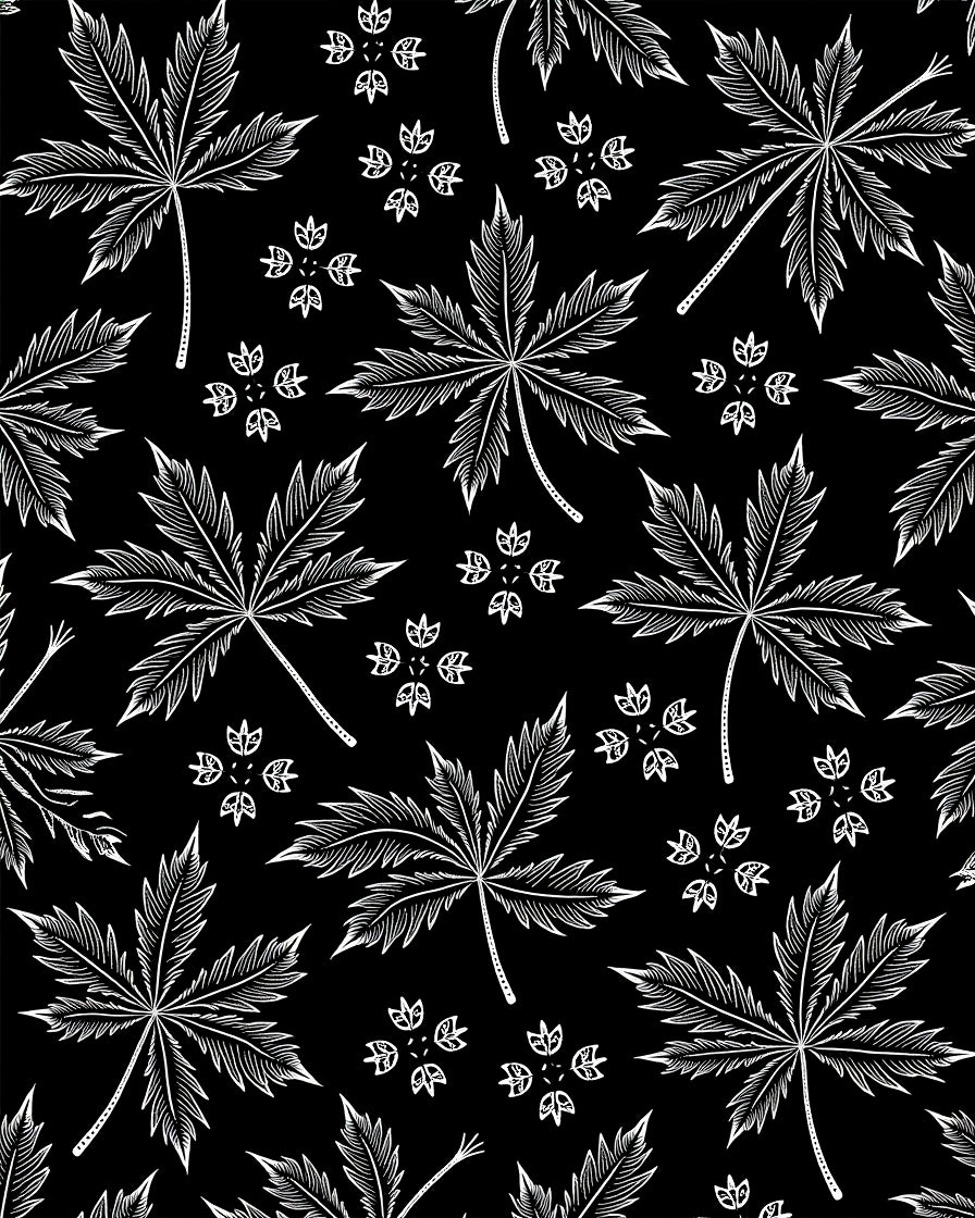 White Maple Leaf Black Collage Rug