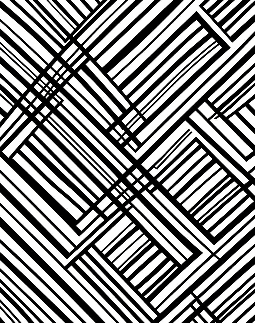 Bold Black White Intersecting Lines Rug