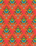 Vibrant Coral Floral Droplet Rug