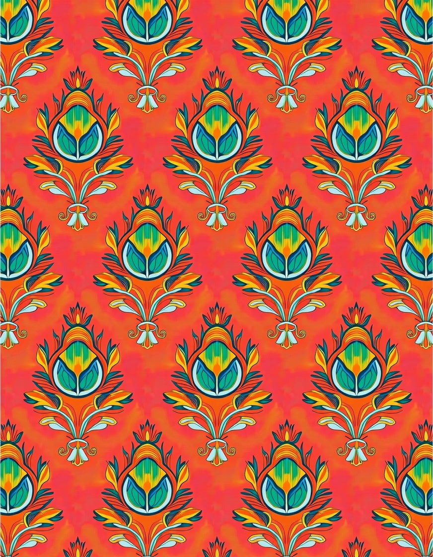 Vibrant Coral Floral Droplet Rug