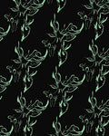 Light Green Floral Sketch on Black Rug