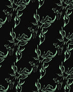Light Green Floral Sketch on Black Rug