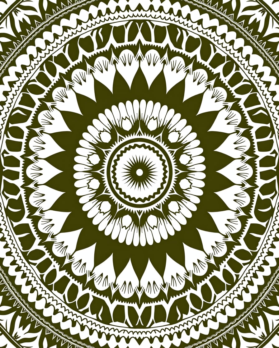 Deep Olive Green Radial Mandala Rug