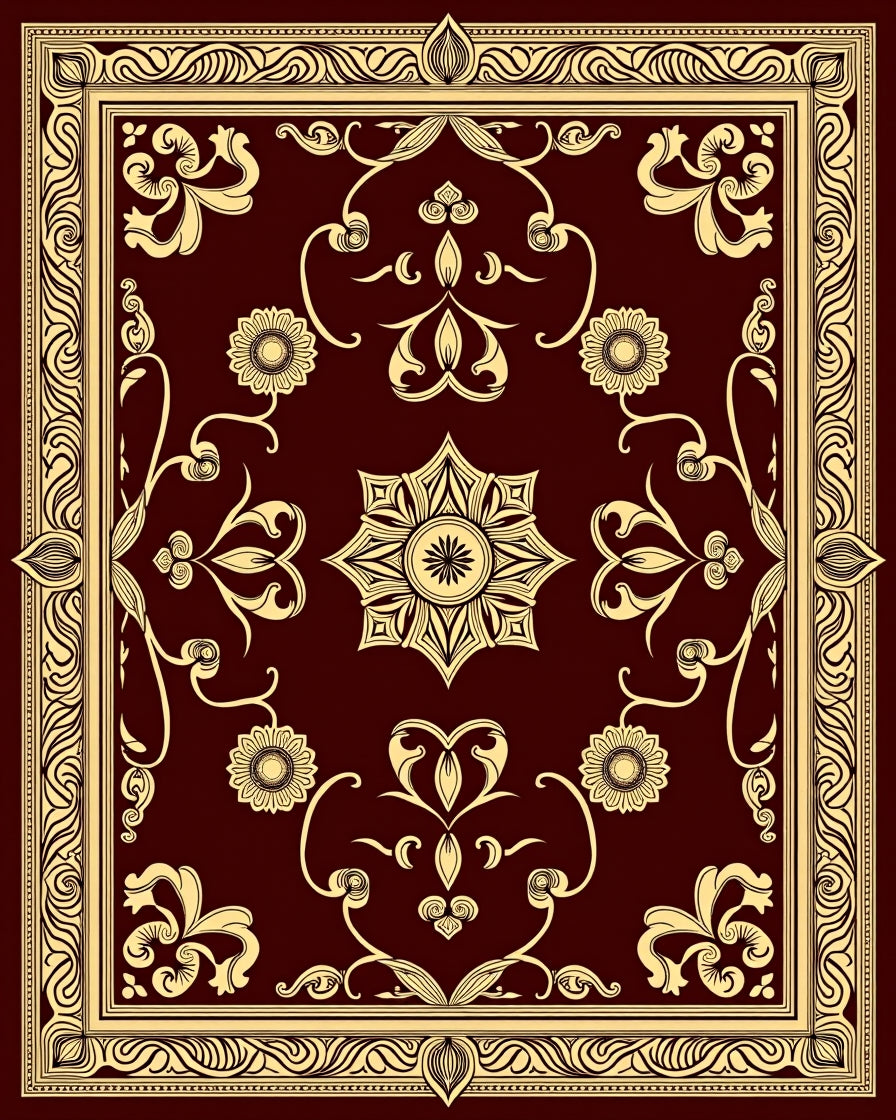 Deep Red and Gold Floral Scroll Rug