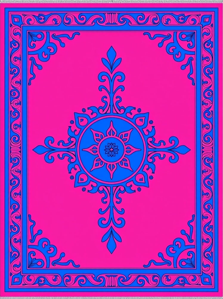 Vibrant Pink Blue Mandala Border Rug