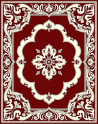 Crimson Ivory Ornate Medallion Border Rug