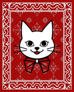 Red White Feline Snowflake Festive Rug