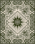 Dark Green Cream Floral Medallion Border Rug