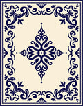 Deep Blue Floral Scroll Medallion Rug