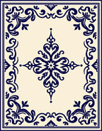 Deep Blue Floral Scroll Medallion Rug