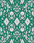 Emerald Green White Art Nouveau Foliage Rug
