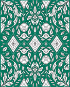 Emerald Green White Art Nouveau Foliage Rug