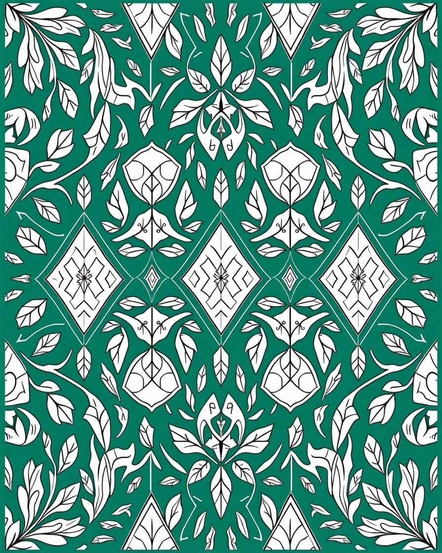 Emerald Green White Art Nouveau Foliage Rug