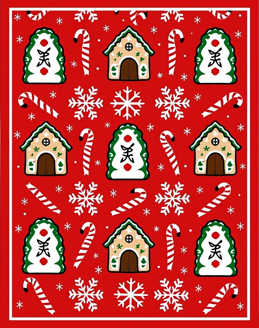Red Gingerbread Snowflakes Candy Canes Rug