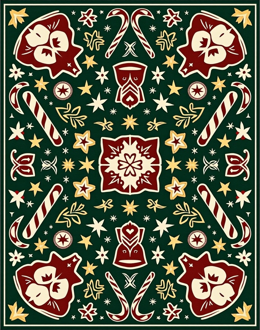 Merry Crimson Candy Cane Star Collage Rug