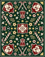 Merry Crimson Candy Cane Star Collage Rug