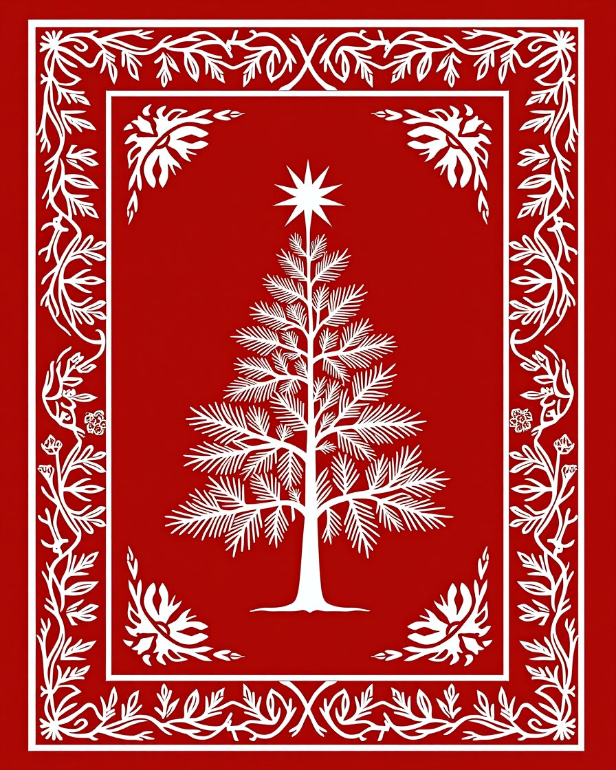 Bold Red Christmas Tree Border Rug