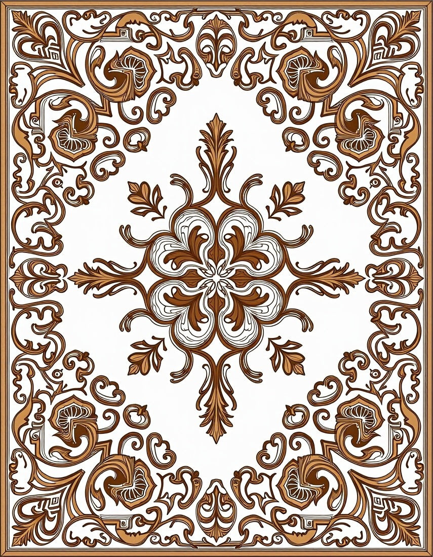 Golden Brown Baroque Floral Medallion Rug