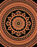 Vibrant Orange Black Mandala Round Rug