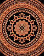 Vibrant Orange Black Mandala Round Rug