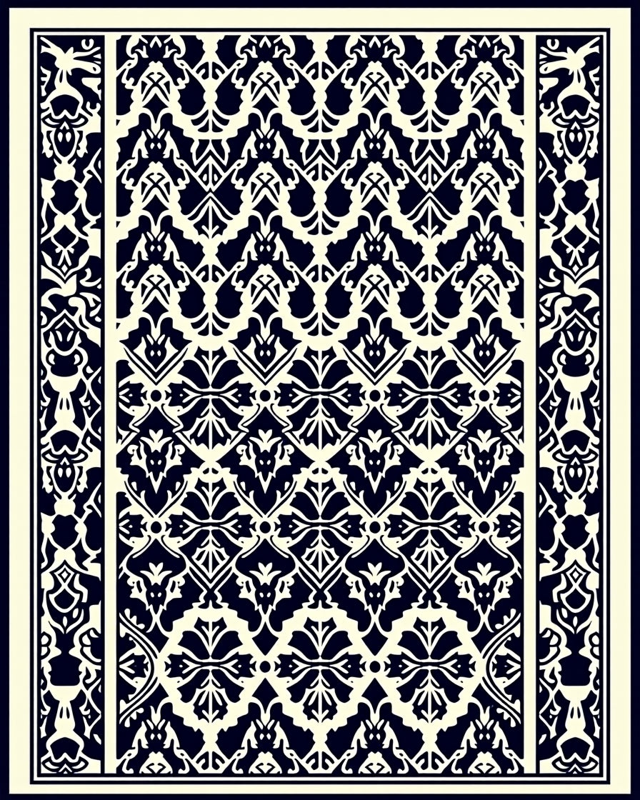 Classic Navy Ivory Organic Scroll Rug
