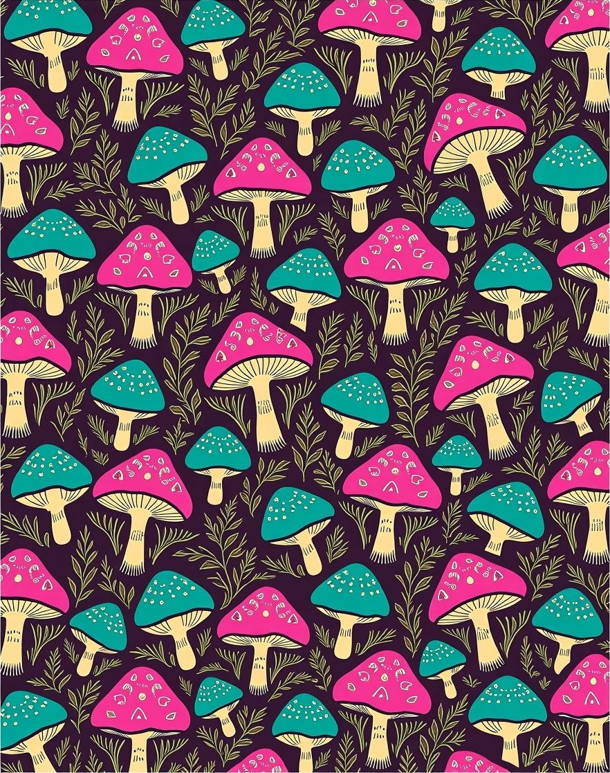 Whimsical Pink Teal Mushroom Garden Rug