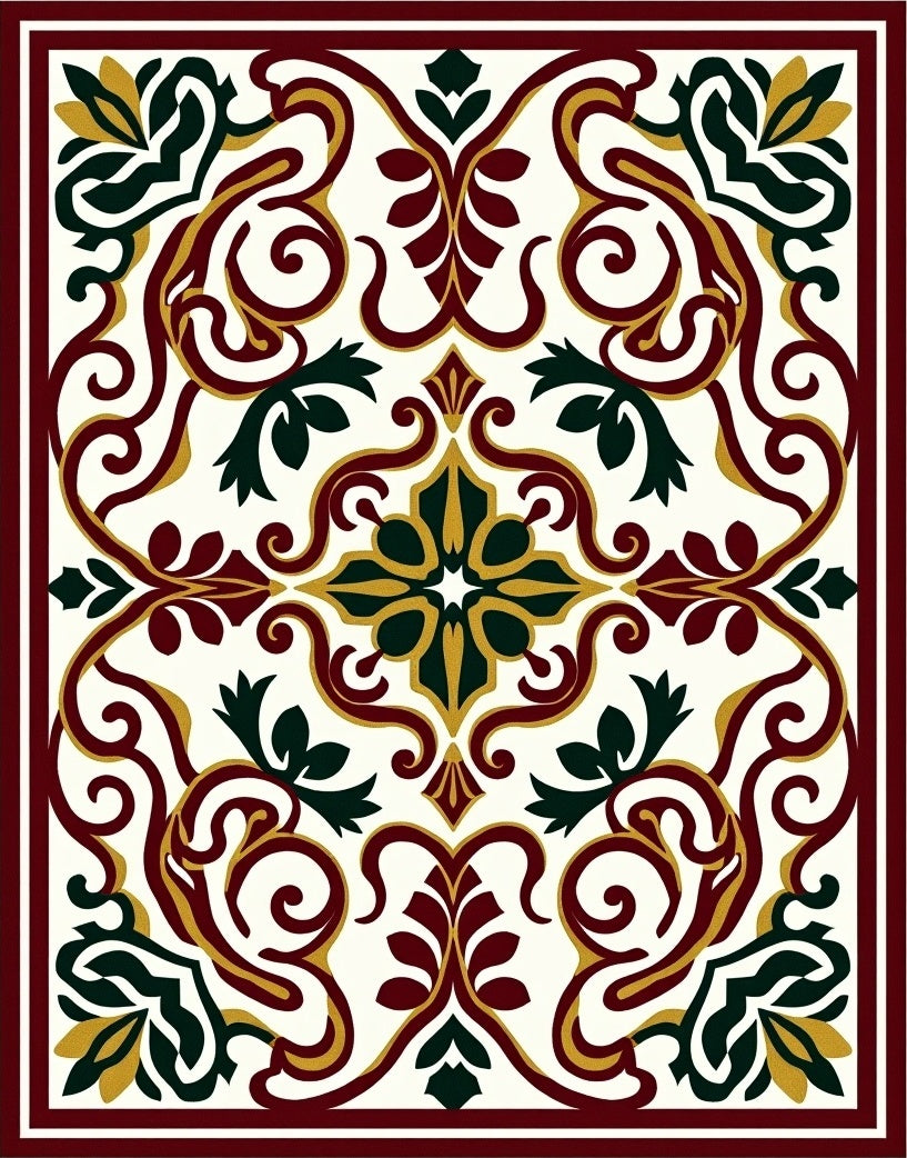 Crimson Gold Scrollwork Floral Accent Rug