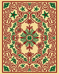 Crimson Green Floral Curvilinear Frame Rug