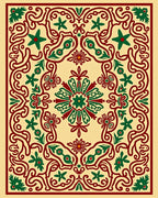 Crimson Green Floral Curvilinear Frame Rug