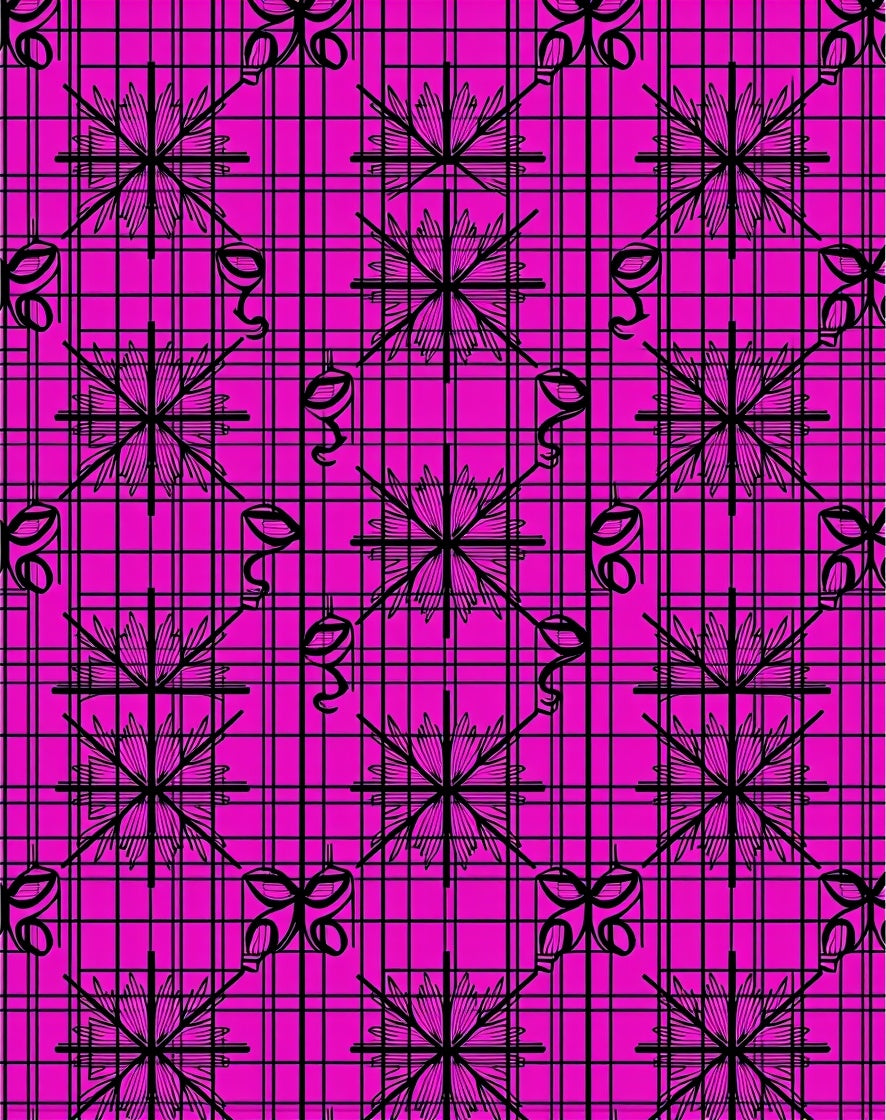 Bold Black Starburst Pink Grid Rug