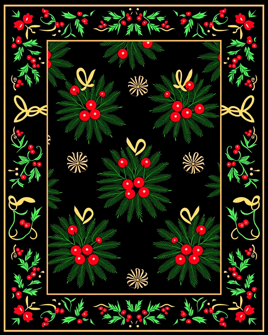 Crimson Holly Berry Garland Border Rug