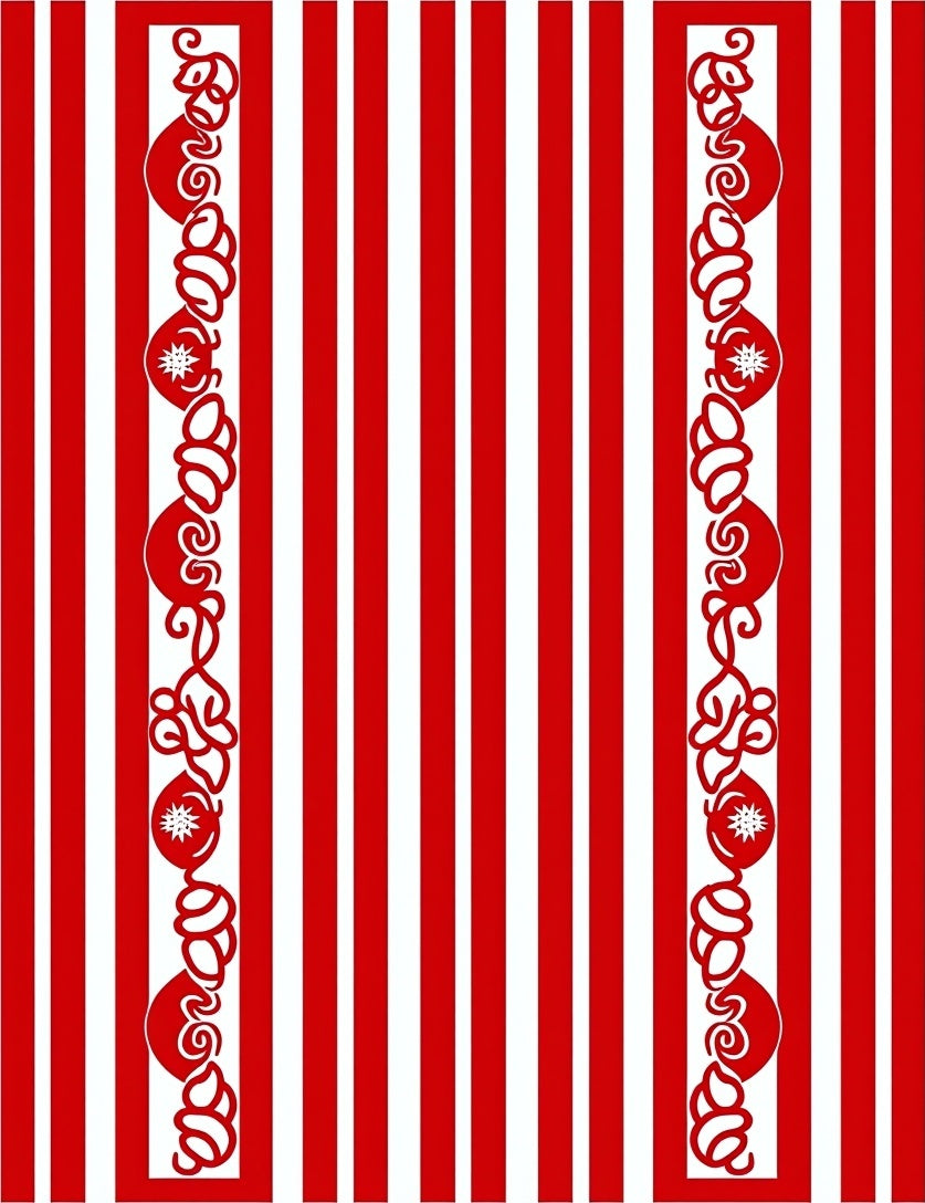 Red White Stripe Floral Border Rug