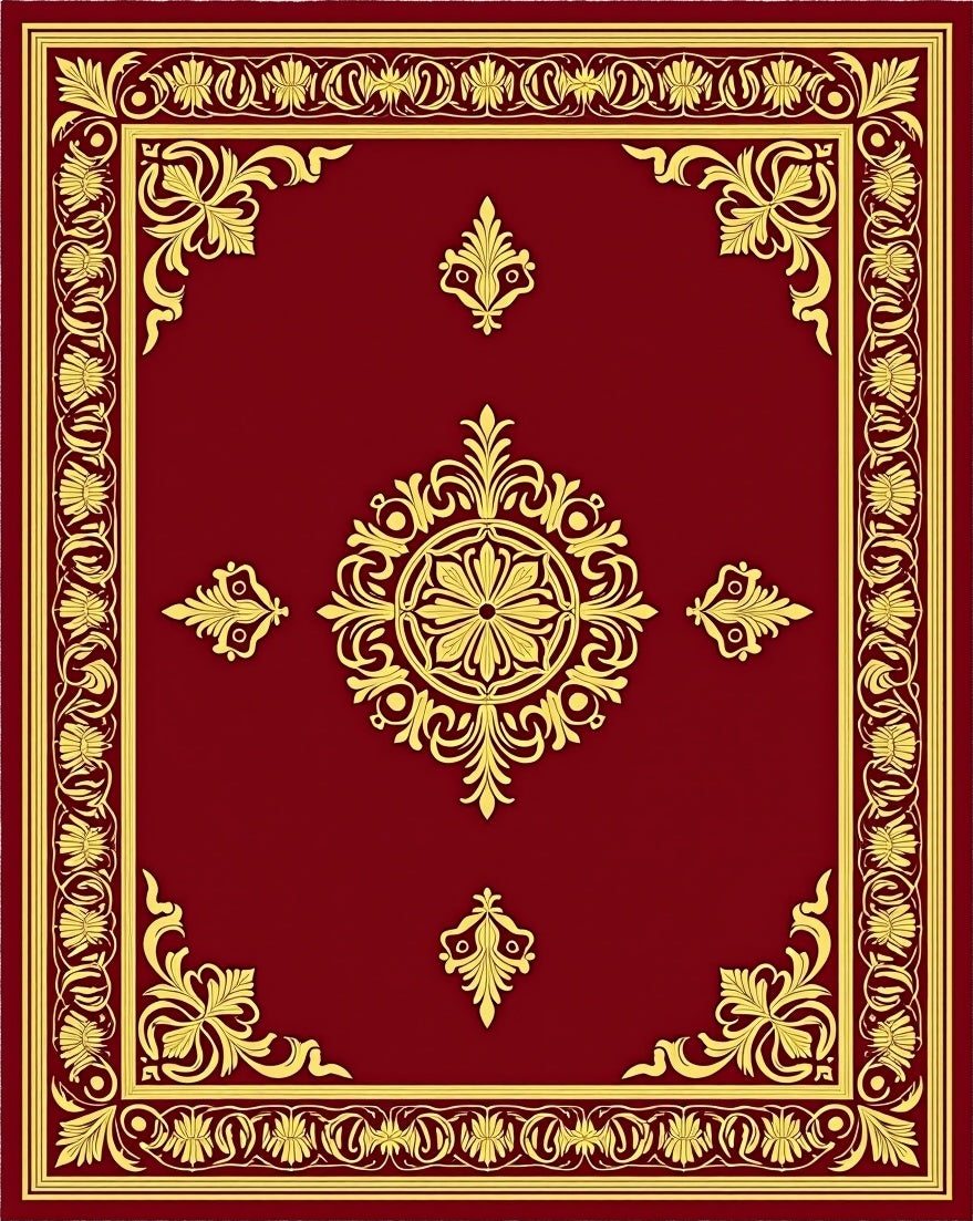 Regal Crimson Gold Floral Medallion Rug