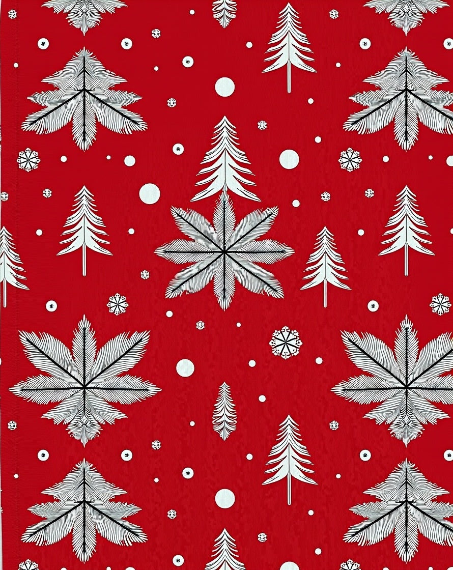 Red Abstract Winter Trees Snowflakes Rug