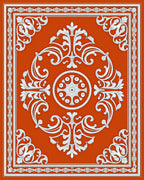 Terracotta White Ornate Scroll Medallion Rug