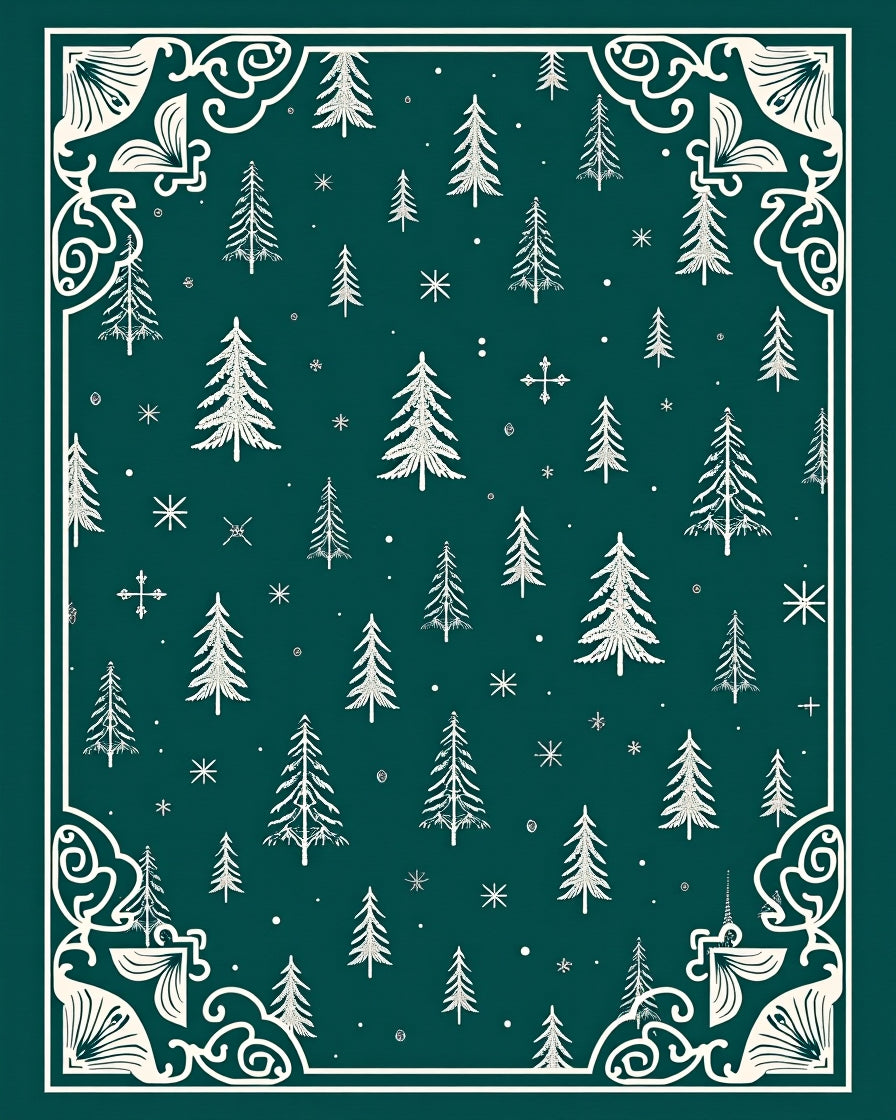 Deep Teal Winter Forest Border Rug