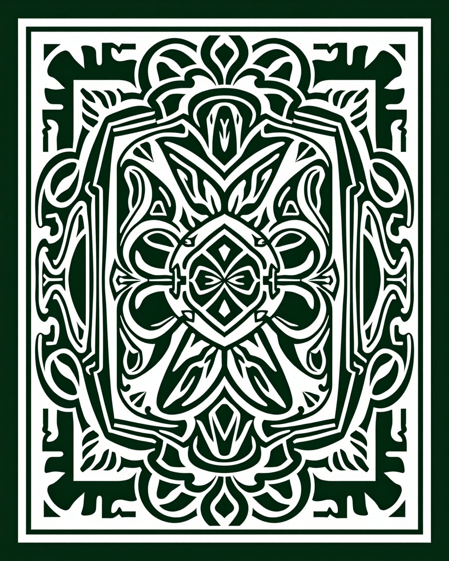 Dark Green Ornate Floral Crest Rug