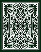 Dark Green Ornate Floral Crest Rug