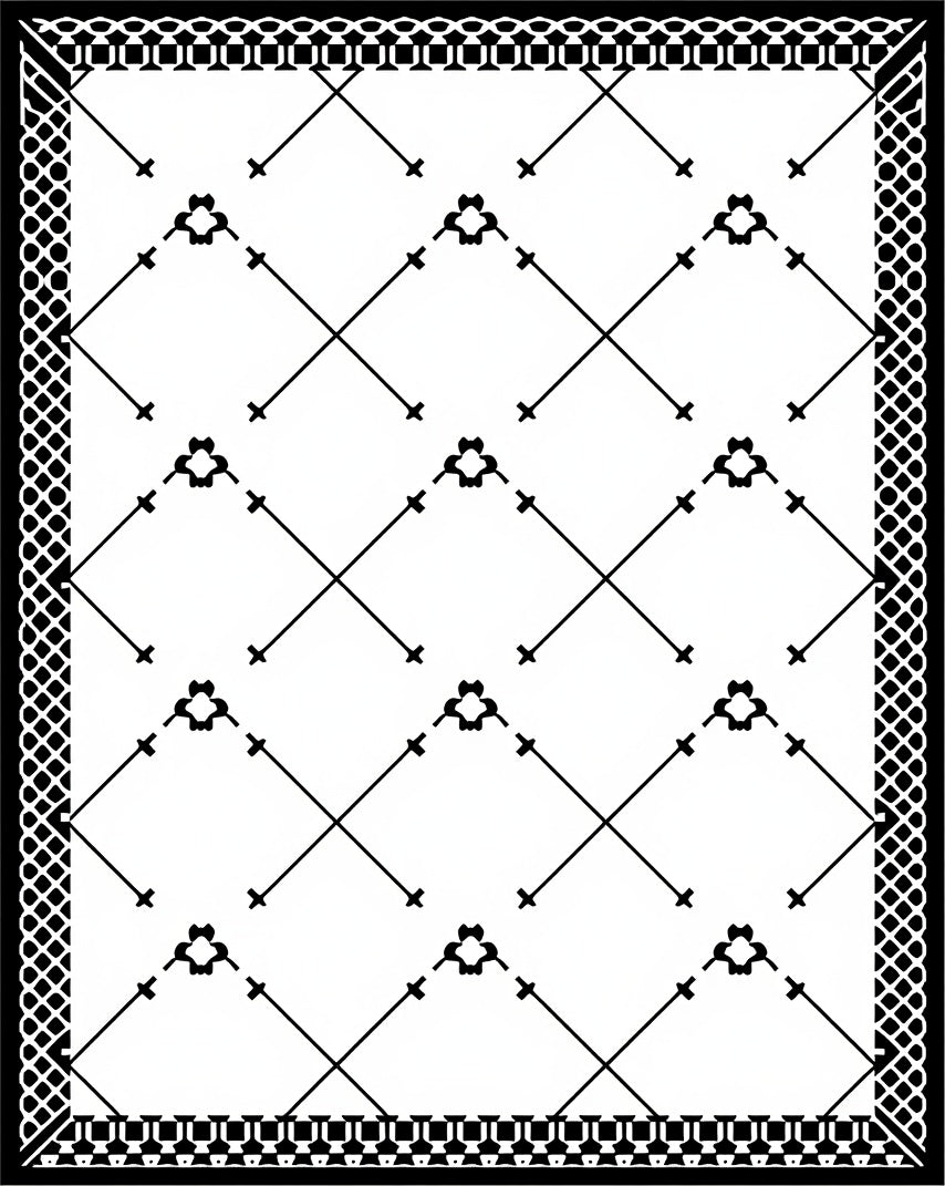 Black and White Geometric Diamond Lattice Rug