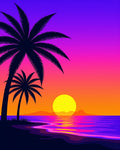 Tropical Sunset Palm Trees Ocean Waves Rug