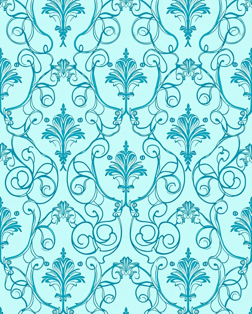 Aqua Teal Rococo Swirl Flora Rug