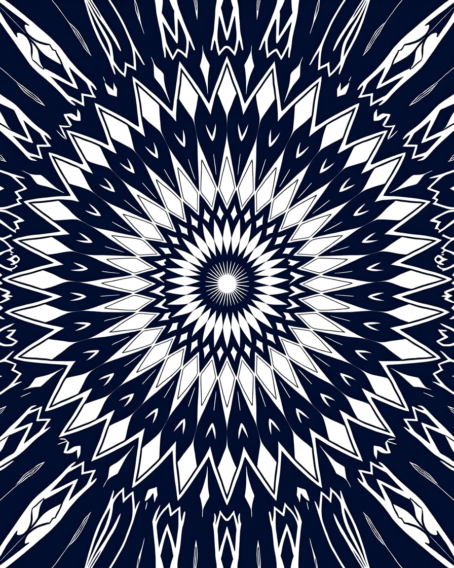 Bold Indigo Symmetrical Sunburst Rug