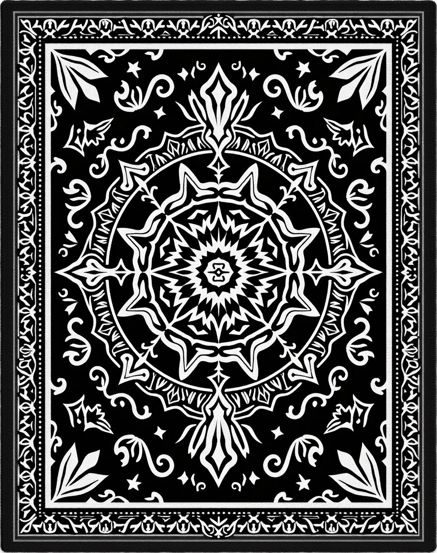 Black and White Geometric Star Medallion Rug