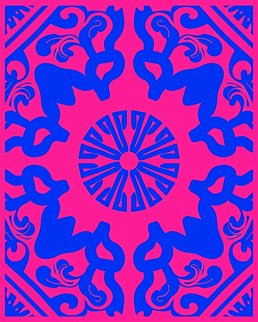 Vibrant Blue Swirl Medallion Rug