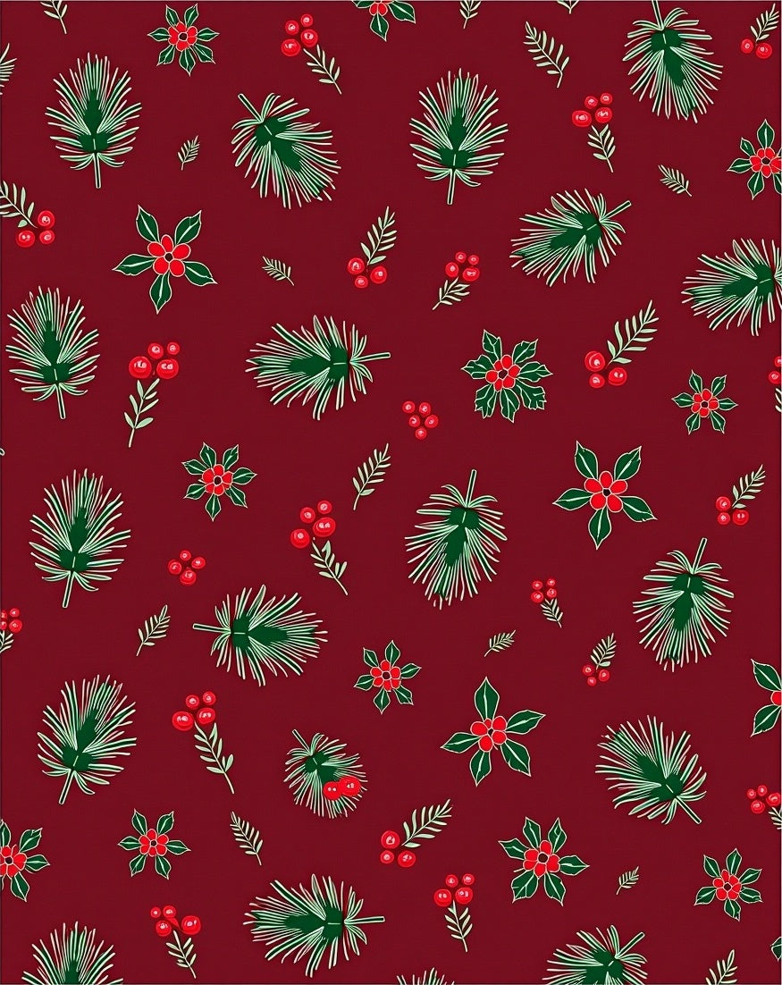 Festive Red Holly Berry Pine Sprig Rug