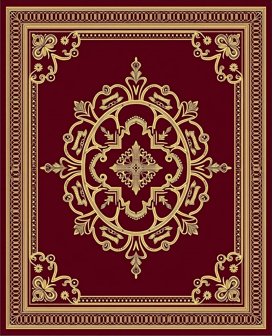 Crimson Gold Medallion Frame Accent Rug