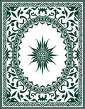 Dark Green Sunburst Medallion Border Rug
